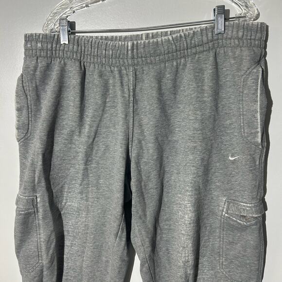 Vintage Y2K Nike Distressed White Swoosh Gray Cargo Sweatpants Men’s Size Large - Picture 2 of 8